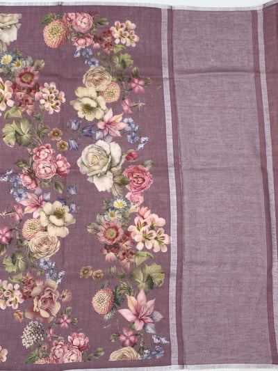 Elegant Mauve Floral Printed Linen Saree