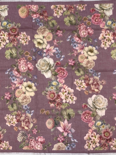Elegant Mauve Floral Printed Linen Saree