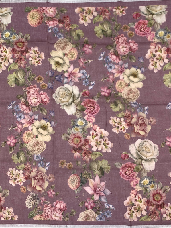 Elegant Mauve Floral Printed Linen Saree
