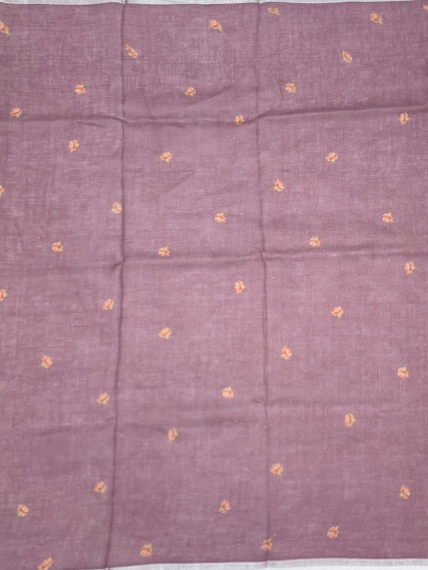 Elegant Mauve Floral Printed Linen Saree