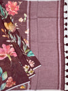 Floral Printed Linen Saree in Wine