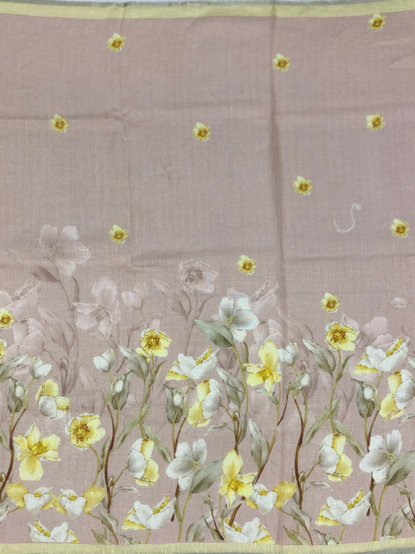 Printed Pastel-PInk Linen Saree