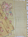 Pastel Yellow Floral Printed Linen Saree