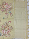 Pastel Yellow Floral Printed Linen Saree