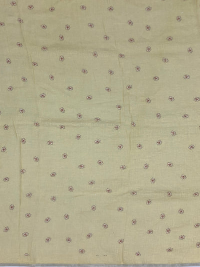 Pastel Yellow Floral Printed Linen Saree