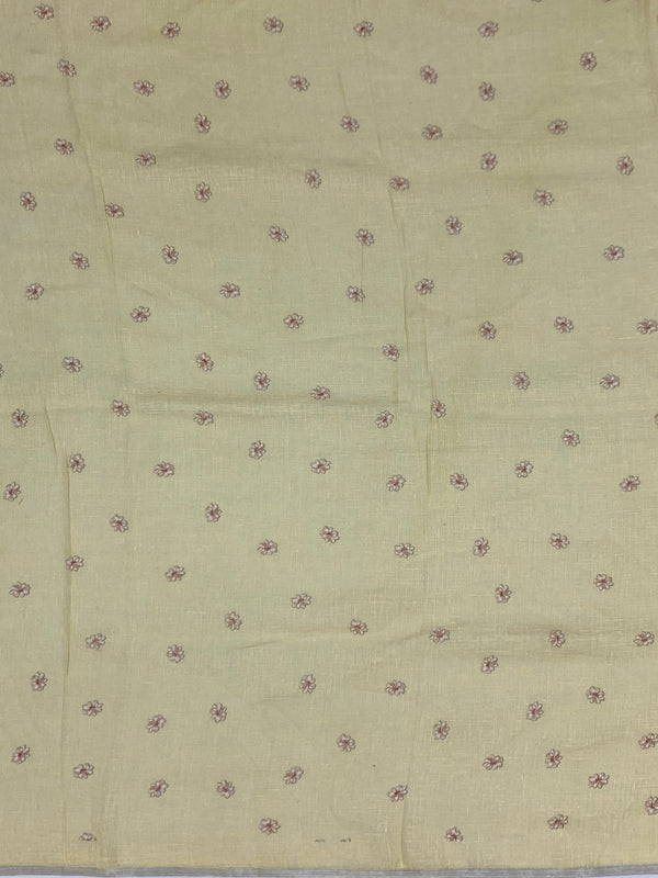 Pastel Yellow Floral Printed Linen Saree