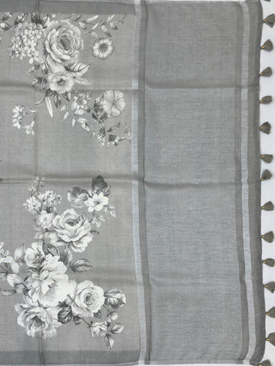 Printed LinenSaree Slate-Grey In Colour