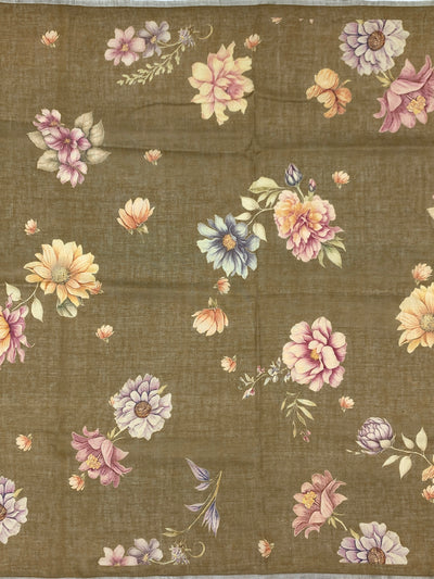 Printed Linen Saree with Floral Elegance