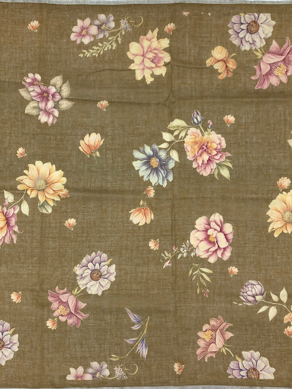 Printed Linen Saree with Floral Elegance