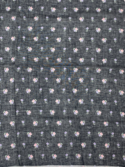 Charcoal Floral Digital Printed Linen Saree