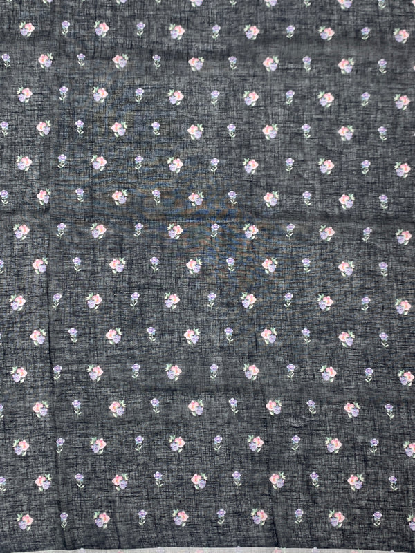 Charcoal Floral Digital Printed Linen Saree