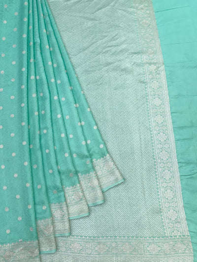 Exquisite Aqua Green Banarasi Mashru Silk Saree with Silver Zari