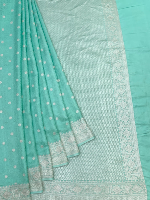 Exquisite Aqua Green Banarasi Mashru Silk Saree with Silver Zari