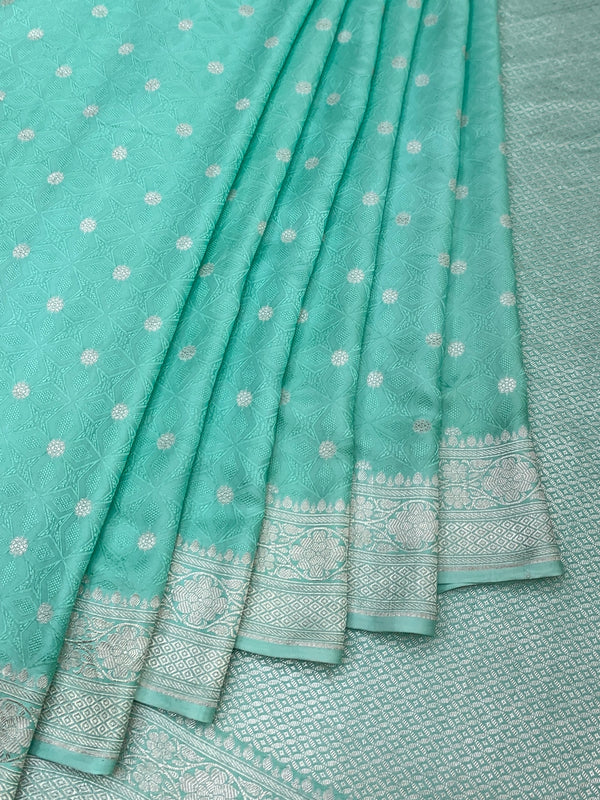 Exquisite Aqua Green Banarasi Mashru Silk Saree with Silver Zari