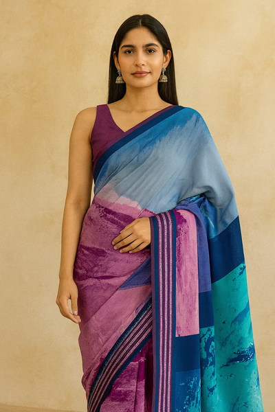Crepe Floral Printed Saree In Multi-Colour