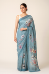 Organza Printed Saree Light-Blue In Colour