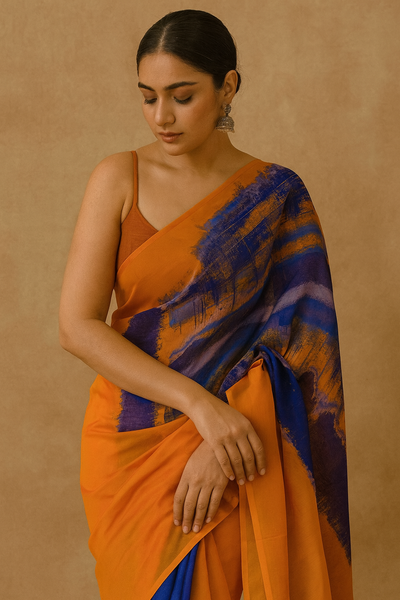 Organza Printed Saree Orange In Colour