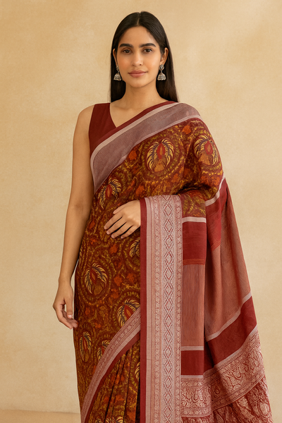 Chiniya Silk Saree Maroon In Colour