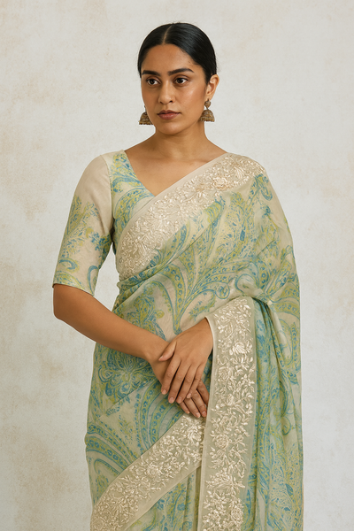Organza Saree Cream In Colour