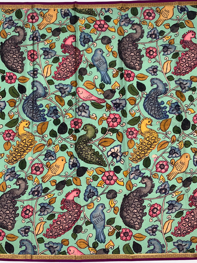 Exquisite Mysore Silk Saree with Pen Kalamkari-Style Print