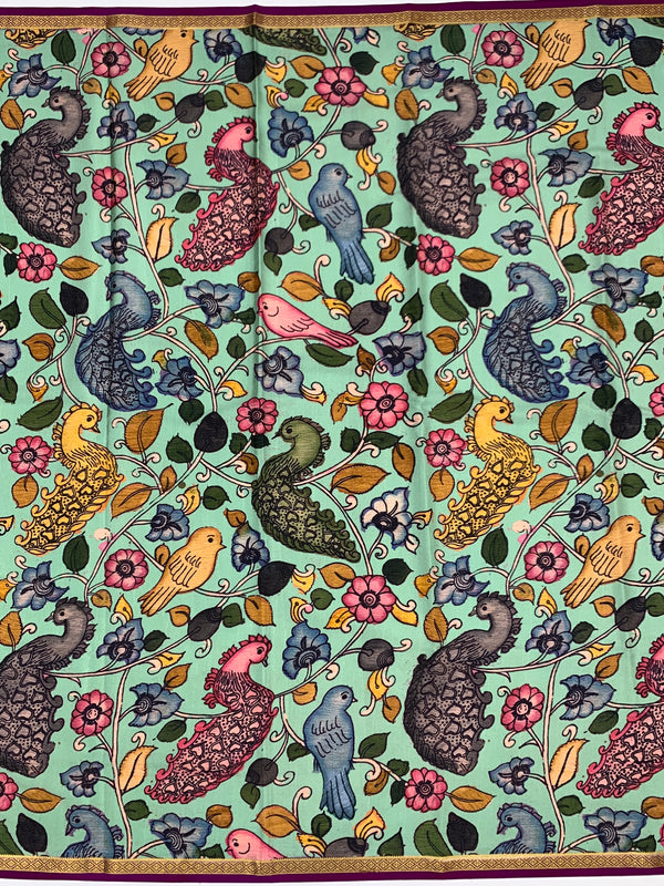 Exquisite Mysore Silk Saree with Pen Kalamkari-Style Print