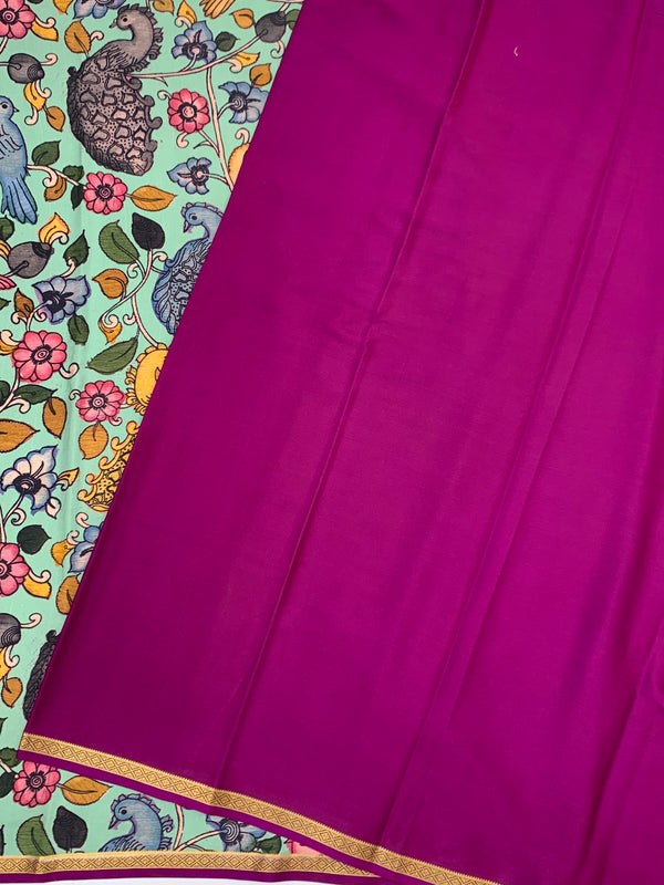 Exquisite Mysore Silk Saree with Pen Kalamkari-Style Print