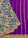 Exquisite Mysore Silk Saree – Royal Purple &amp; Kalamkari Floral Fusion