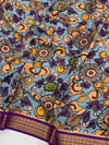 Exquisite Mysore Silk Saree – Royal Purple &amp; Kalamkari Floral Fusion