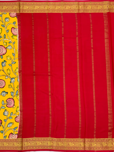 Mustard Yellow Floral Mysore Silk Saree