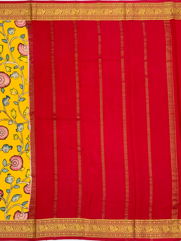 Mustard Yellow Floral Mysore Silk Saree