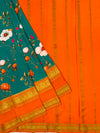 Exquisite Mysore Silk Saree – Teal Floral & Vibrant Orange