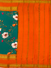 Exquisite Mysore Silk Saree – Teal Floral & Vibrant Orange