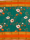 Exquisite Mysore Silk Saree – Teal Floral & Vibrant Orange