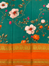 Exquisite Mysore Silk Saree – Teal Floral & Vibrant Orange