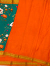 Exquisite Mysore Silk Saree – Teal Floral & Vibrant Orange