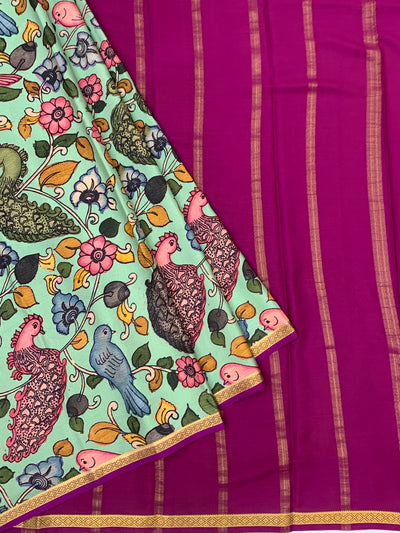 Exquisite Mysore Silk Saree with Pen Kalamkari-Style Print