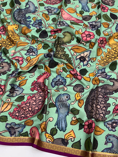 Exquisite Mysore Silk Saree with Pen Kalamkari-Style Print
