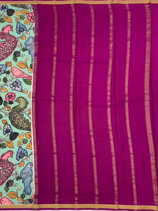 Exquisite Mysore Silk Saree with Pen Kalamkari-Style Print