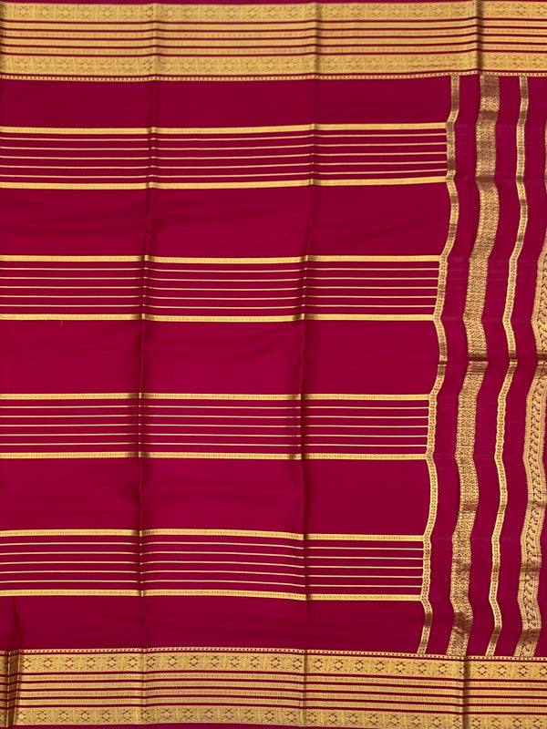 Radiant Pink Mysore Silk Saree with Traditional Gold Zari