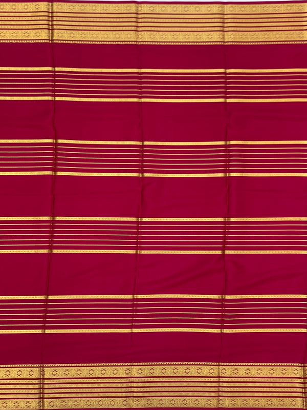 Radiant Pink Mysore Silk Saree with Traditional Gold Zari
