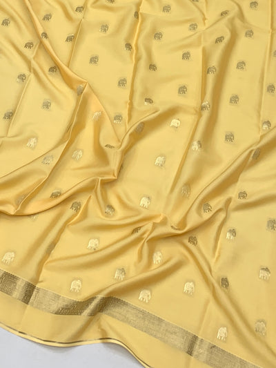 Exquisite Pale Yellow Mysore Silk Saree with Elephant Zari Buttas