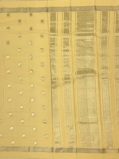 Exquisite Pale Yellow Mysore Silk Saree with Elephant Zari Buttas