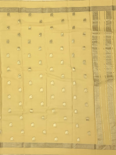Exquisite Pale Yellow Mysore Silk Saree with Elephant Zari Buttas