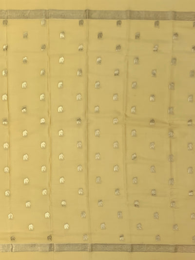 Exquisite Pale Yellow Mysore Silk Saree with Elephant Zari Buttas