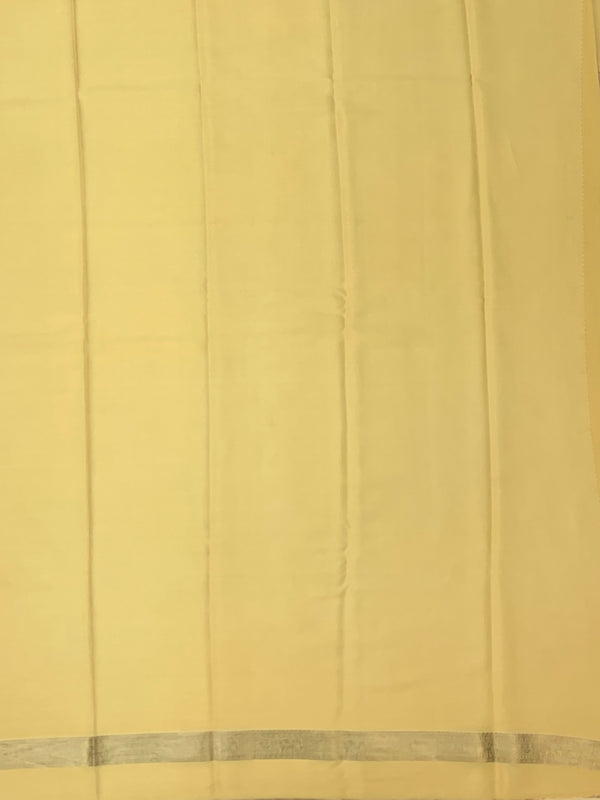 Exquisite Pale Yellow Mysore Silk Saree with Elephant Zari Buttas