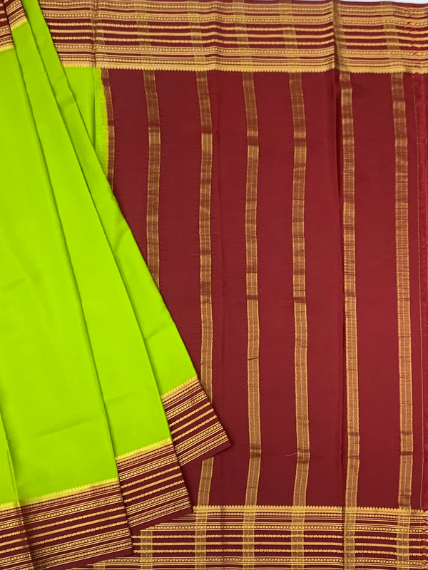 Ethereal Blooms: Green & Maroon Mysore Silk Saree