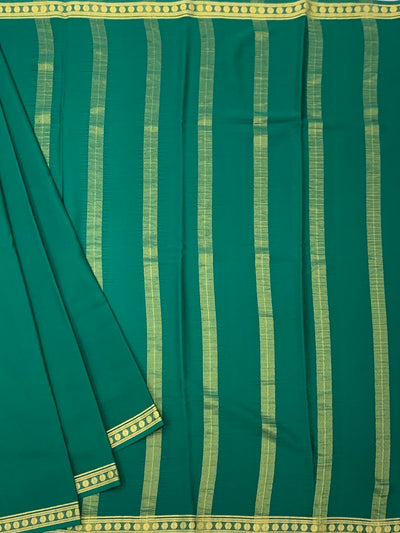 Classic Bottle Green Mysore Silk Saree with Gold Zari Stripes