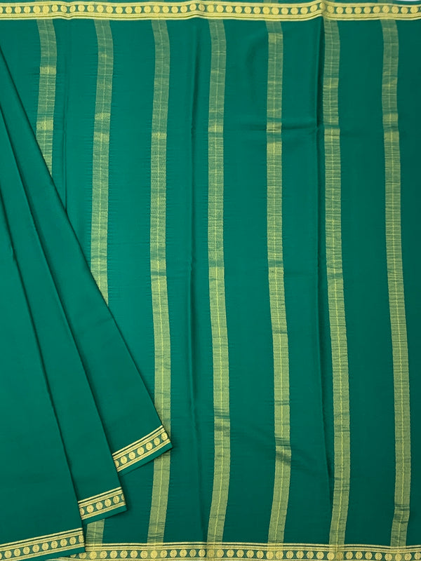 Classic Bottle Green Mysore Silk Saree with Gold Zari Stripes