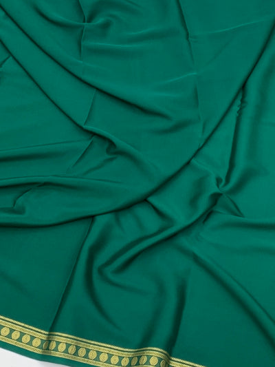 Classic Bottle Green Mysore Silk Saree with Gold Zari Stripes