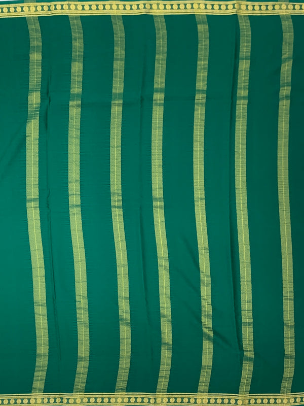 Classic Bottle Green Mysore Silk Saree with Gold Zari Stripes